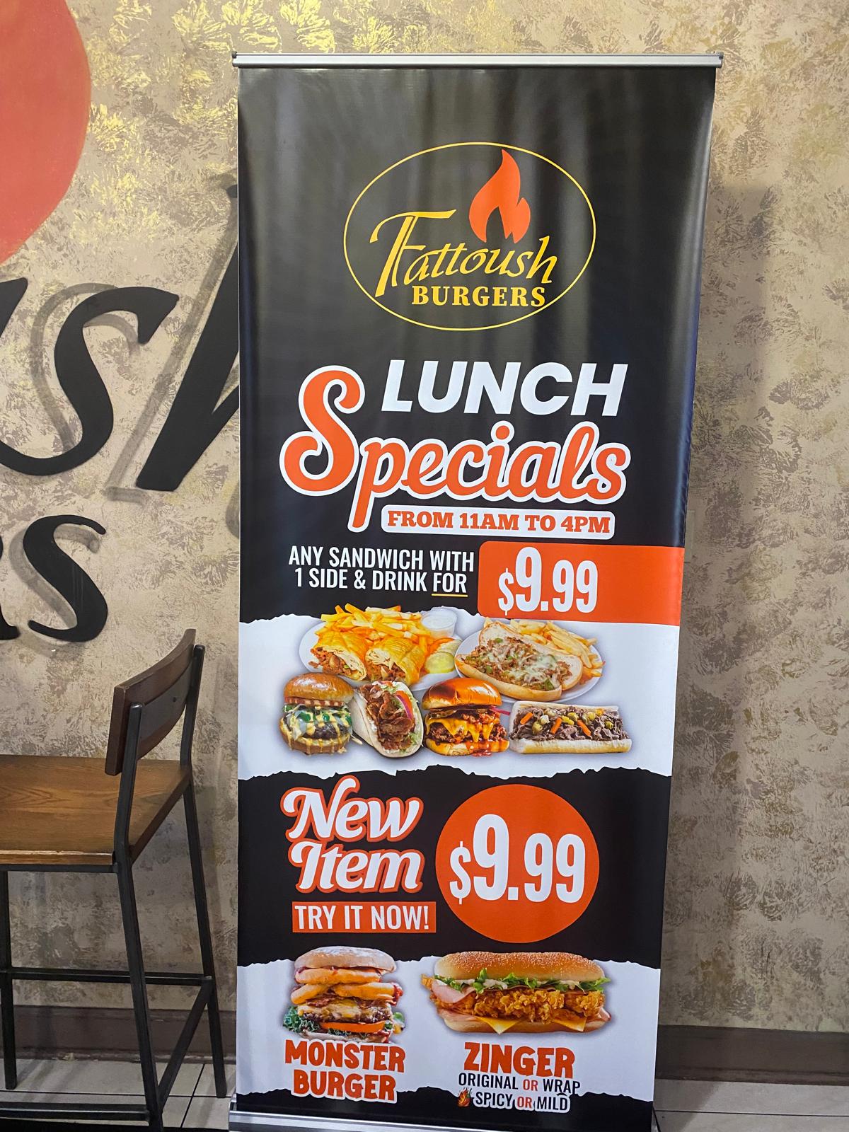Fattoush Burgers custom promotional roll-up banner