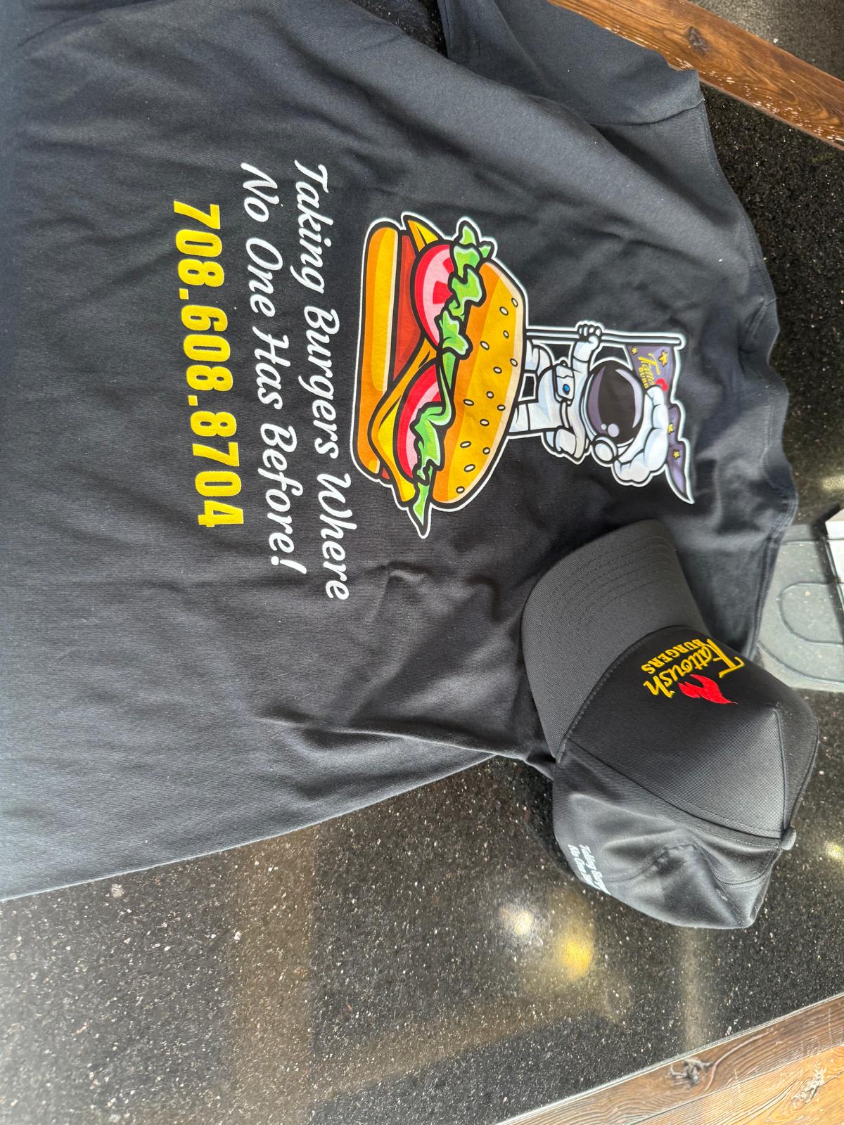 Fattoush Burgers custom branded T-shirt and promotional cap