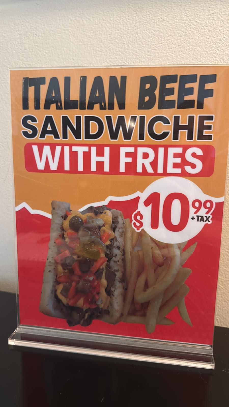 Custom printed Italian beef sandwich promotional tabletop sign