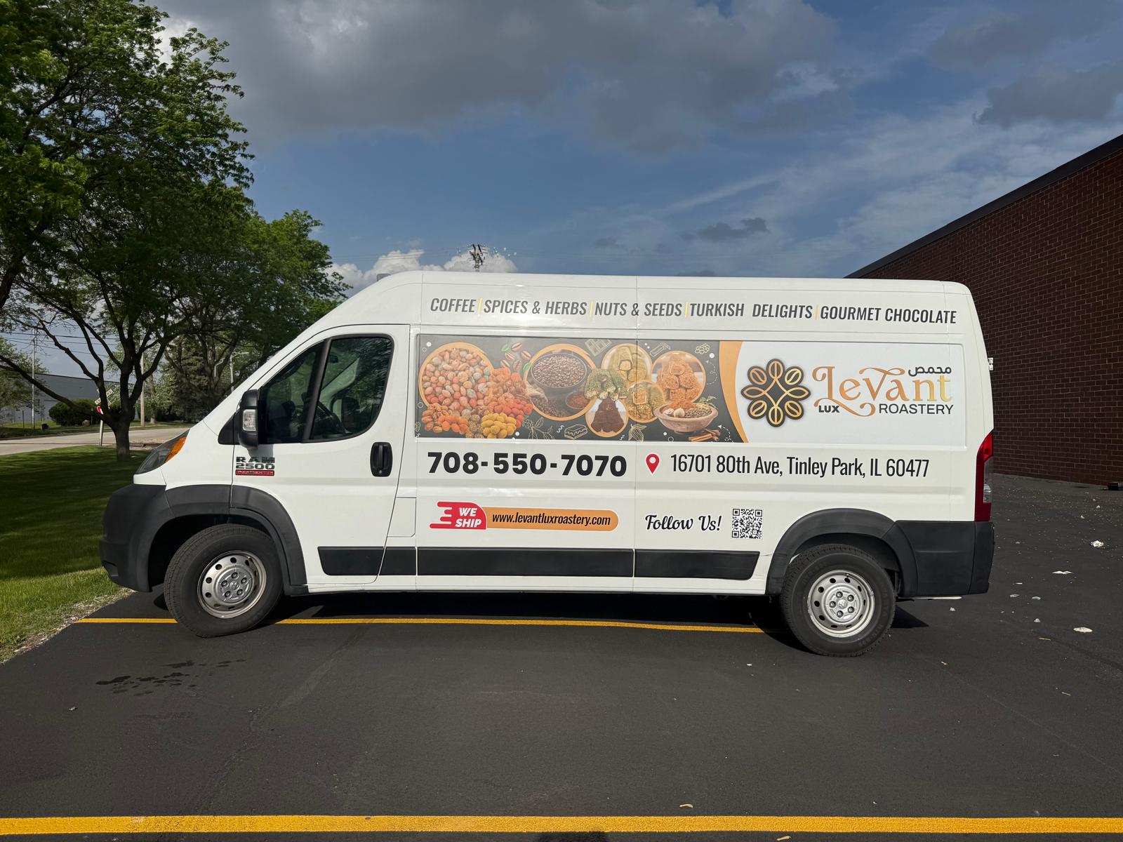 Levant Lux Roastery branded commercial van wrap